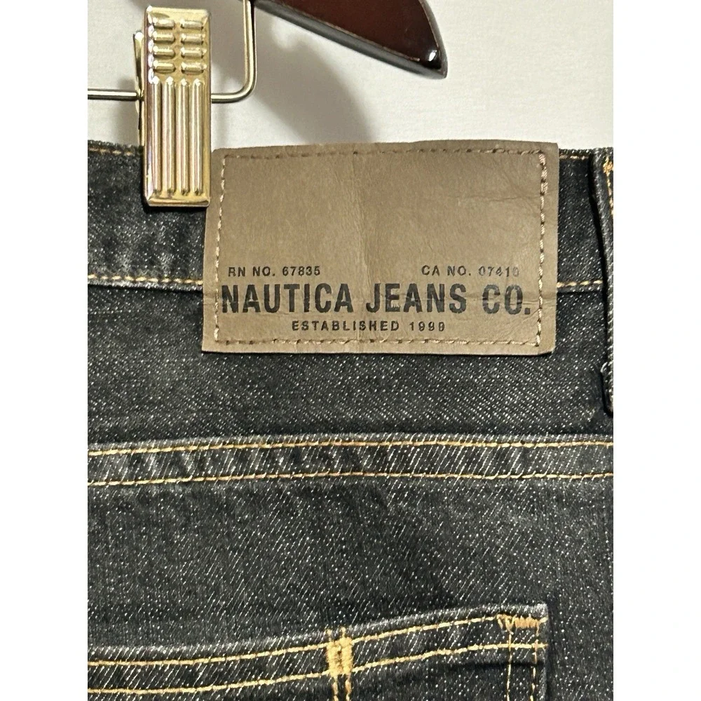 Nautica Jeans Co Dark Wash Denim‎ Jeans Mens 40x32 Straight Fit Distressed Y2K
